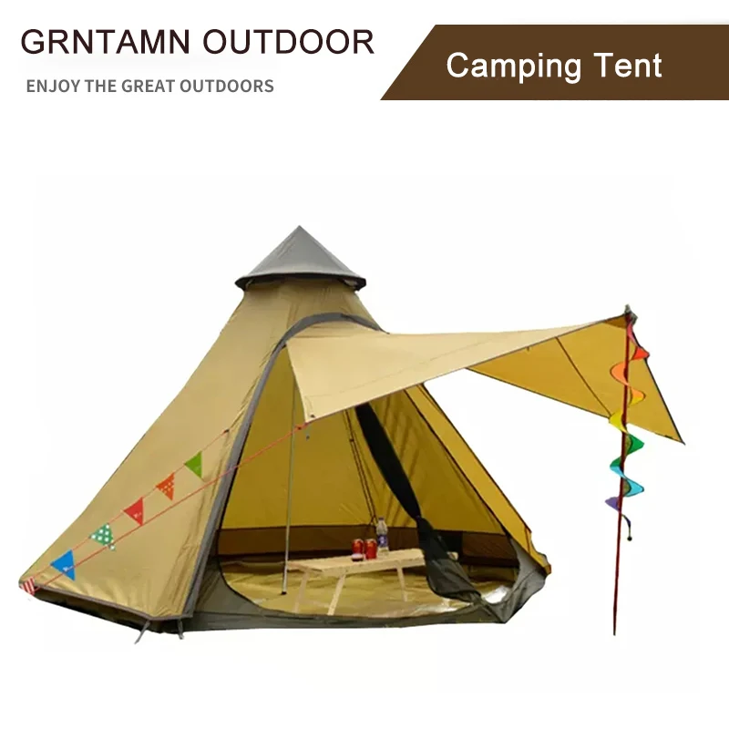 GRNTAMN-Outdoor Mongolian Yurt Tent, Waterproof, Double Layer, 6 Corner Indian Teepee, Tipi Tents for Family Party, Camping Tent