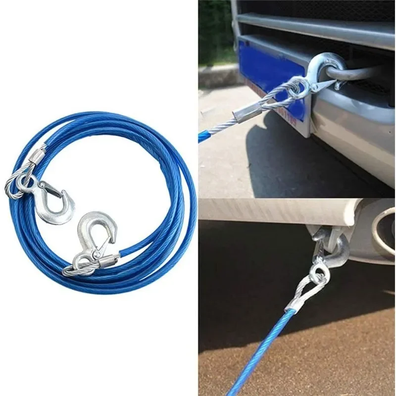 Car Towing Rope 3-7 Tons Steel Wire Rope Trailer Towing Towing Rope with Hook Trailer Rope Car Emergency Tool Self Rescue Tool view 3