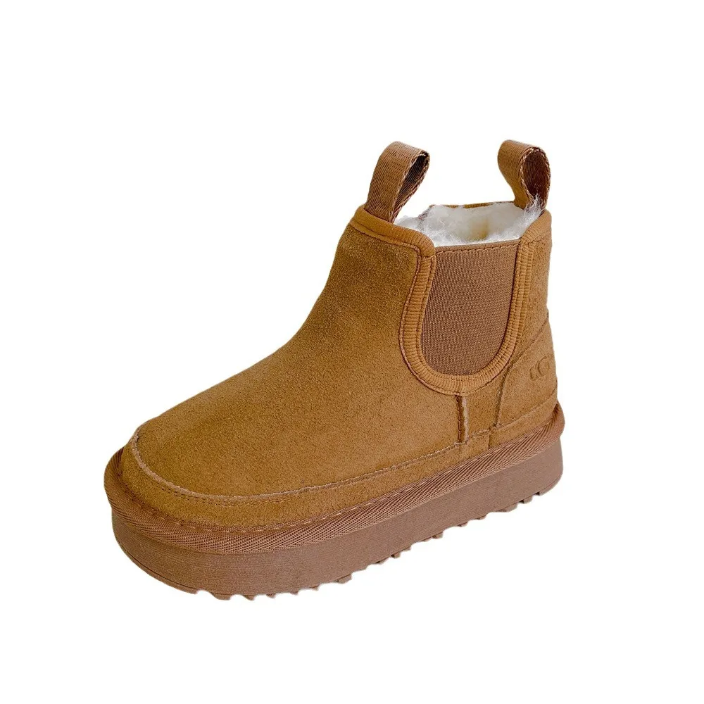 Inverno crianças novo estilo botas de algodão meninas botas de neve quentes moda neve à prova dwaterproof água botas de algodão de couro genuíno