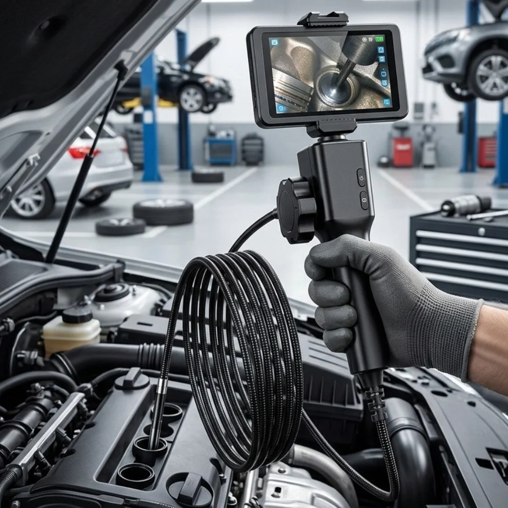 360 Degree Handheld Borescope for Car Engine Inspection Multiple Probe Sizes 6mm 8mm Flexible Gooseneck 1m 2m Cable Black