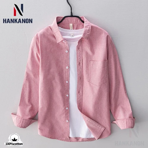 Camisa de tela Oxford de Color sólido para hombre 100% algodón, camisa informal de negocios de manga larga transpirable, M-3XL versátil para uso diario