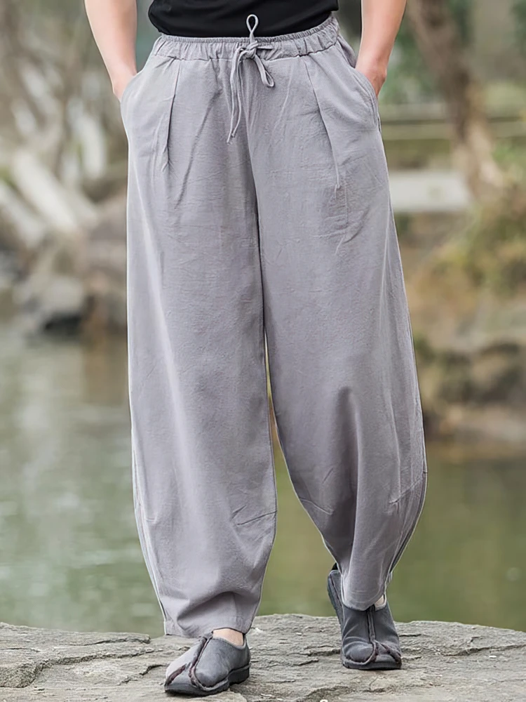 

Baggy Cotton Linen Pants Men Casual Wide leg Oversize Jogger Trousers Vintage Drawstring Sport Sweatpants Male 2025