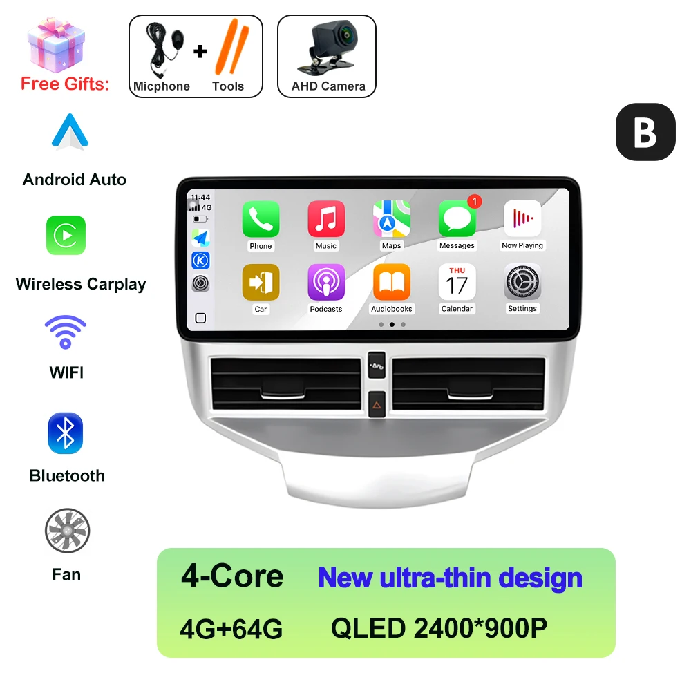 Voor Ford Fiesta 2009-2014 Autoradio Multimedia Video Player Navigatie GPS Android AUTO Draadloze CarPlay WIFI 4G QLED 2400*900P