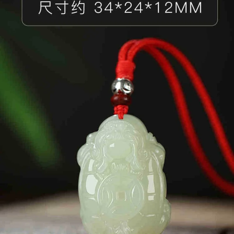Natural Hetian Small Unisex Copper Coin Necklace Auspicious White Jade Pendant Wealth Attractio