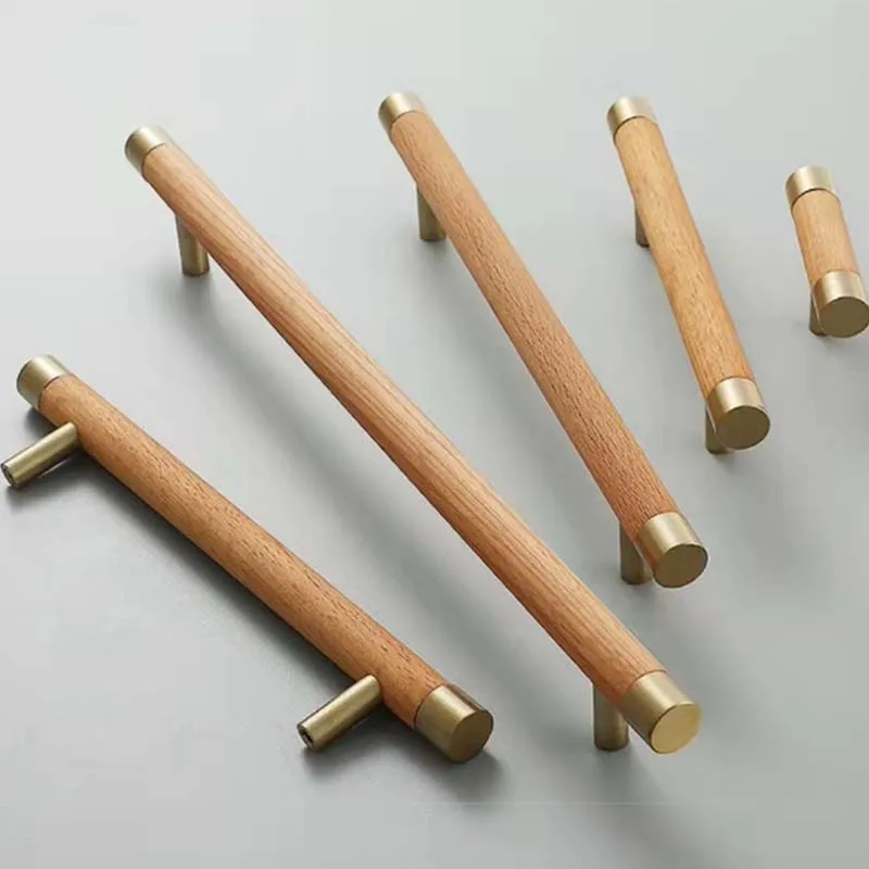 Brass Solid Wood Beech Cloakroom Door Handle Solid Light Luxury Cabinet Drawer Wardrobe Door Konb Furniture Hardware Accessories