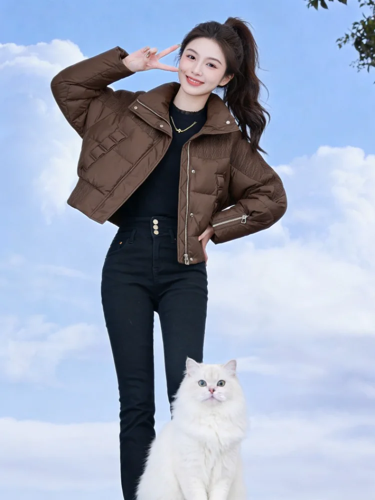 

ort Texture Splice Cotton Jaet Metal Zipper Collar Daily Commute Faion Korean Sle Loose Fit Winter Coat