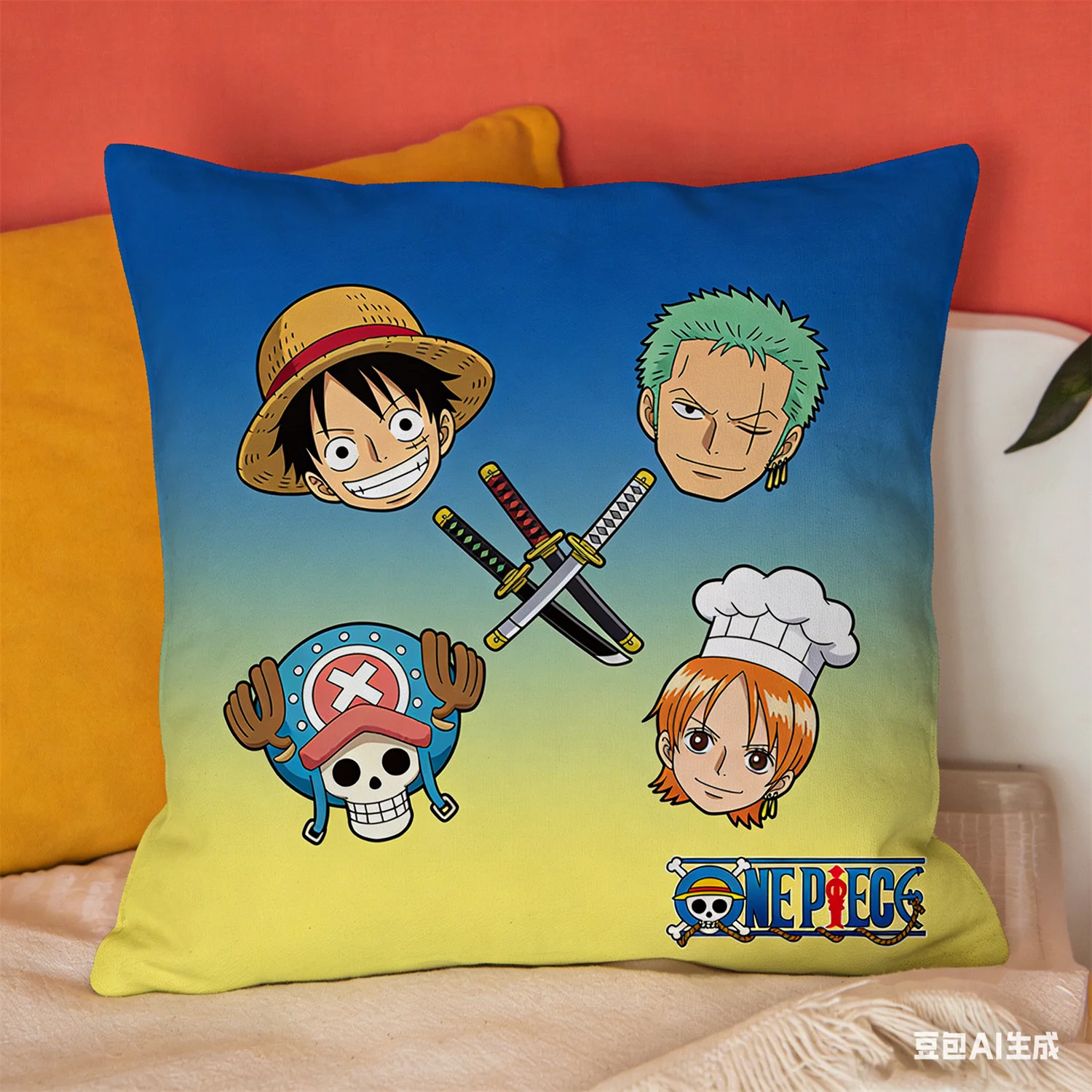 

One Piece Pillow Cover, Anime Fan Favorite Character Print Decorative Pillowcase for Bedroom, Living Room and Anime Enthusiasts