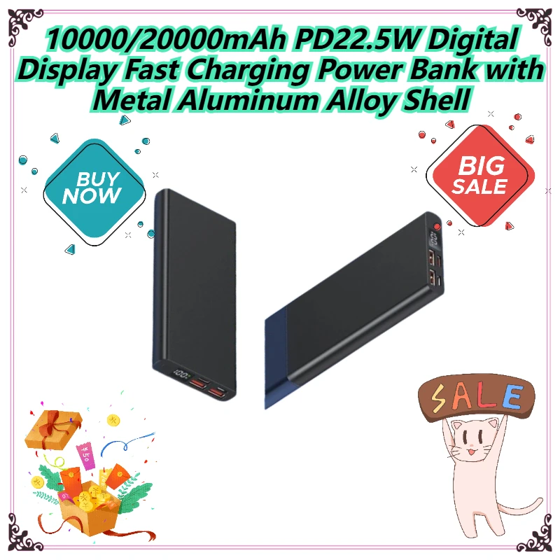 

10000/20000mAh PD22.5W Digital Display Fast Charging Power Bank with Metal Aluminum Alloy Shell