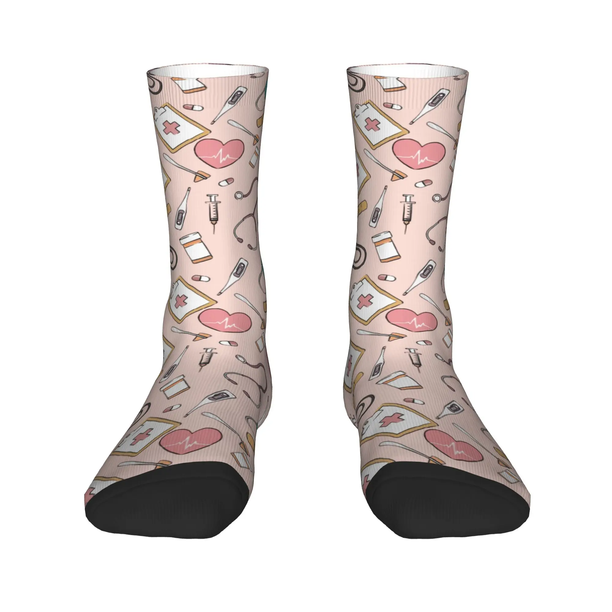 

Pink Doctor Nurse Men's Crew Socks Unisex Cute 3D Printing Enfermera En Apuros Dress Socks