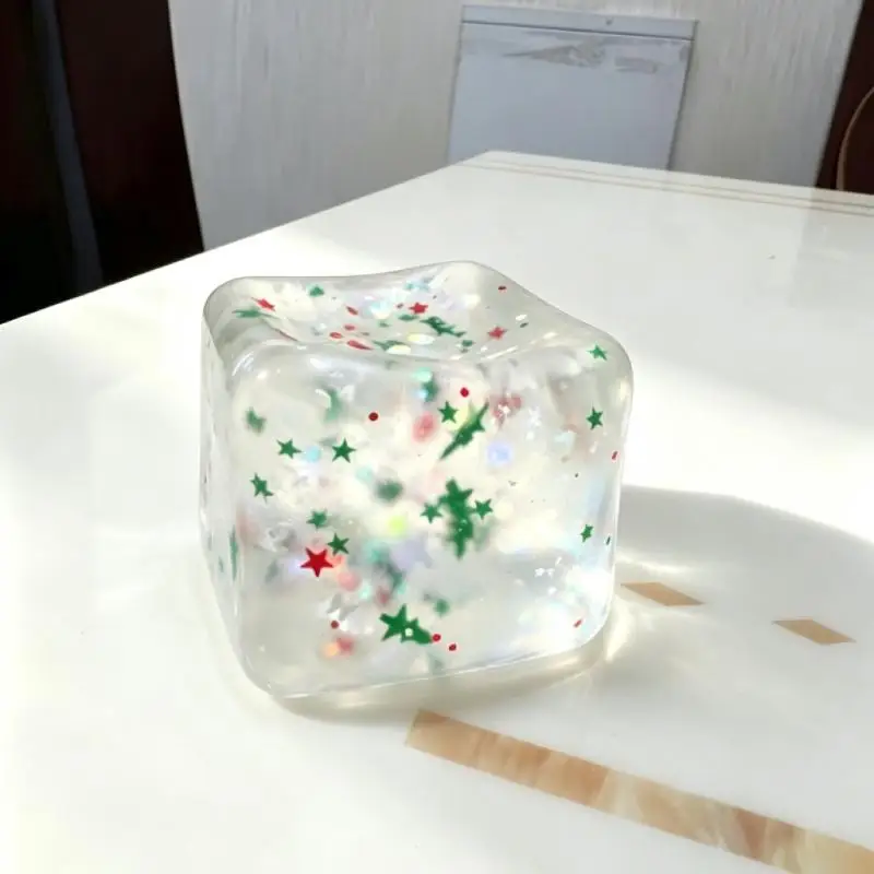 Squishy Stress Relief Toy Glitter Cube Slow Rebound Soft Malt Candy Kawaii Fidget Christmas Stocking Stuffer Kids Gift Decor