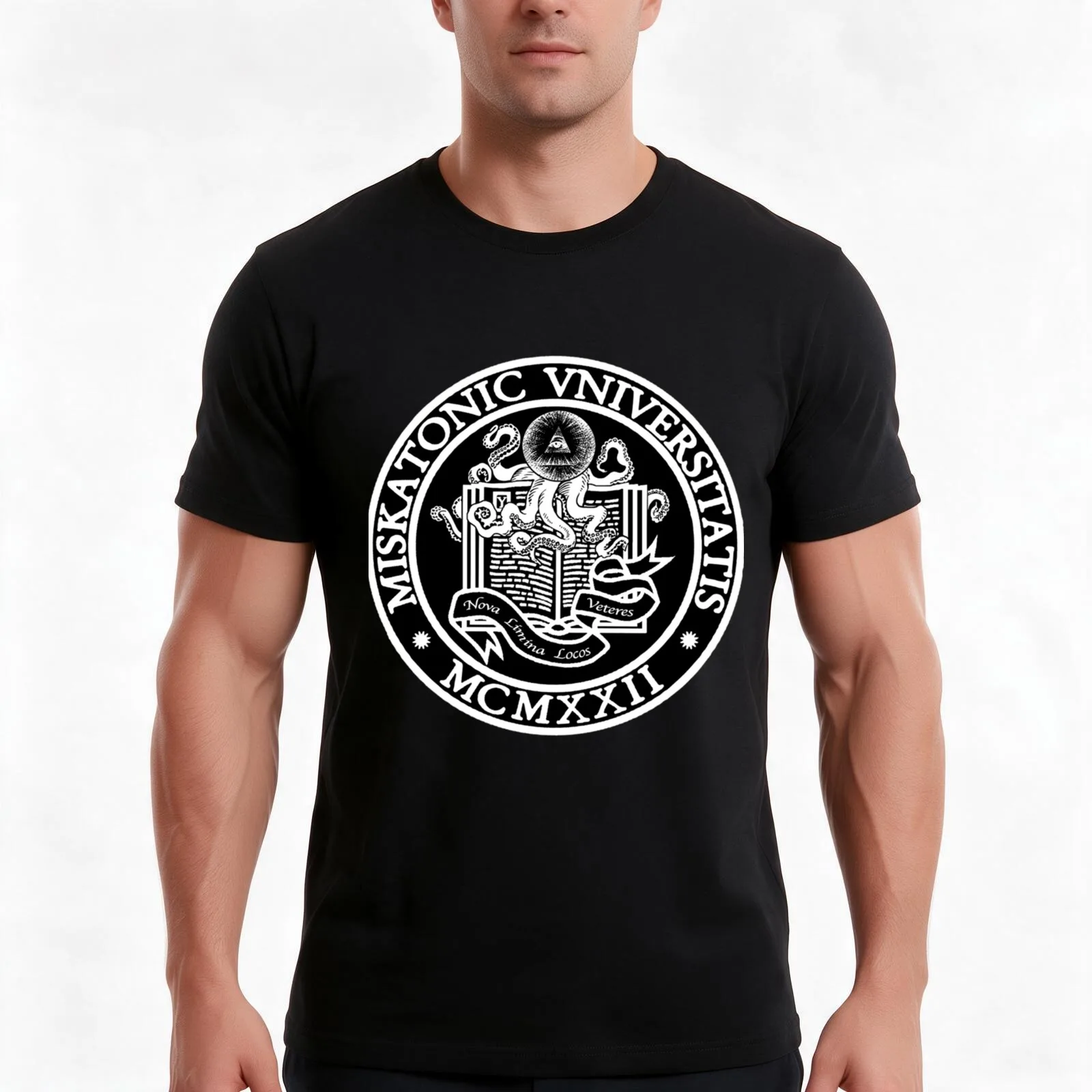 miskatonic university mythos T-Shirt, Summer Casual Cotton Tee, Oversized Streetwear Tops, Vintage Graphic Print, 100% Cotton
