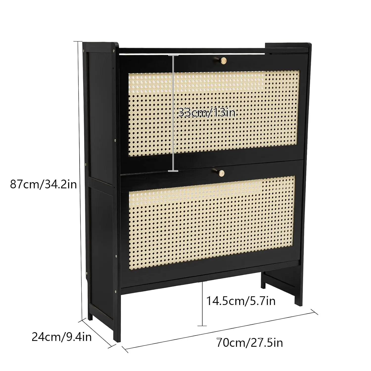 Rattan Shoe Cabinet 2 Flip Drawers 4 Tier Freestanding Slim Hidden Organizer Front Door Entrance Hallway Living Room, Customized