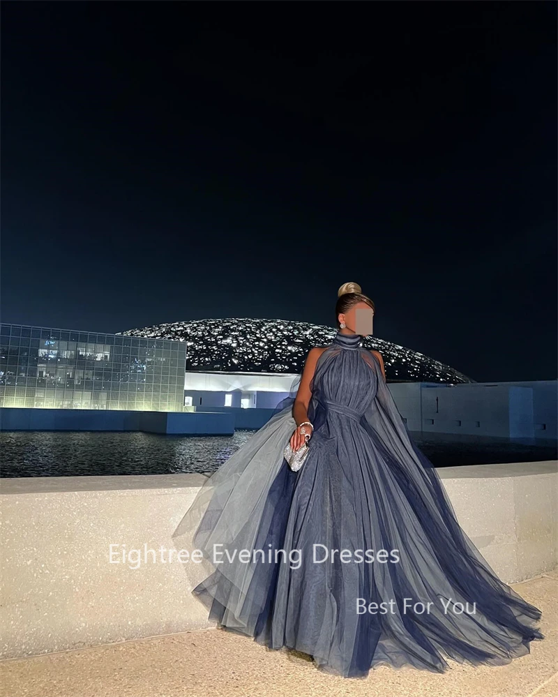 Eightree Long Tulle Prom Gowns Sleeveless Gray Saudi A-Line Evening Dress Wedding Party Gown Elegant Formal Dresses for Women