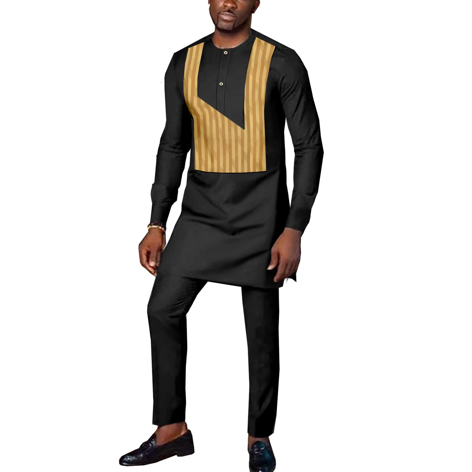 

SEA&ALP African Men's Suit 2 Piece Dashiki Jacquard Shrit and Pants Outfits Traditional Attire Wedding Clothes