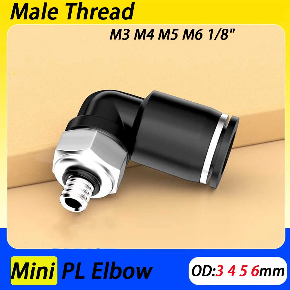 

Mini Pneumatic Air Connector Elbow Fittings PL OD 3 4 5 6mm Male Thread M3 M4 M5 M6 1/8" Quick Straight Push In Hose Pipe Joint