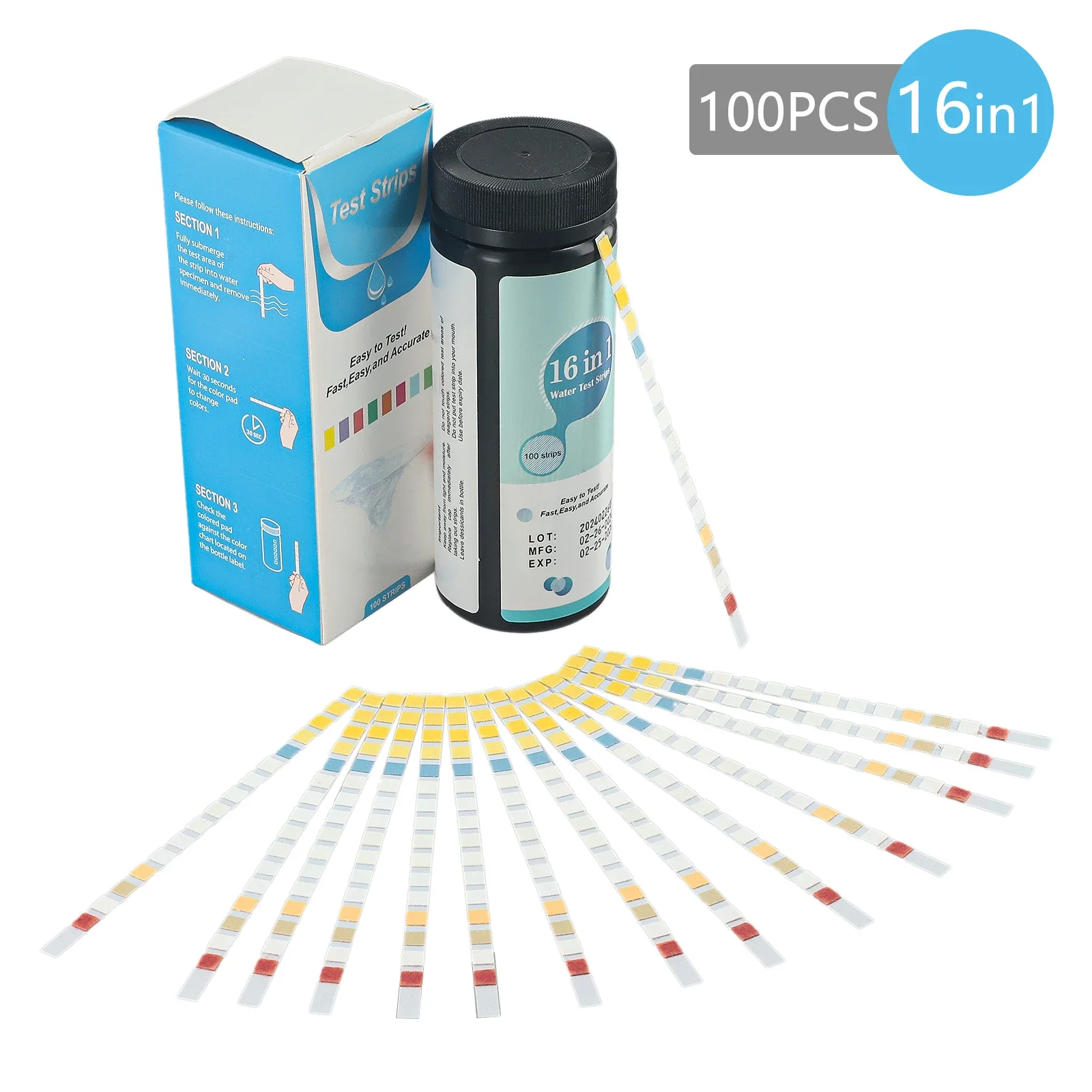 

100PCS 16 In 1 Water Test Strip Drinking Water PH Test Kit Strips Home Tap Water Test Paper Swimming Pool Water Testing Product