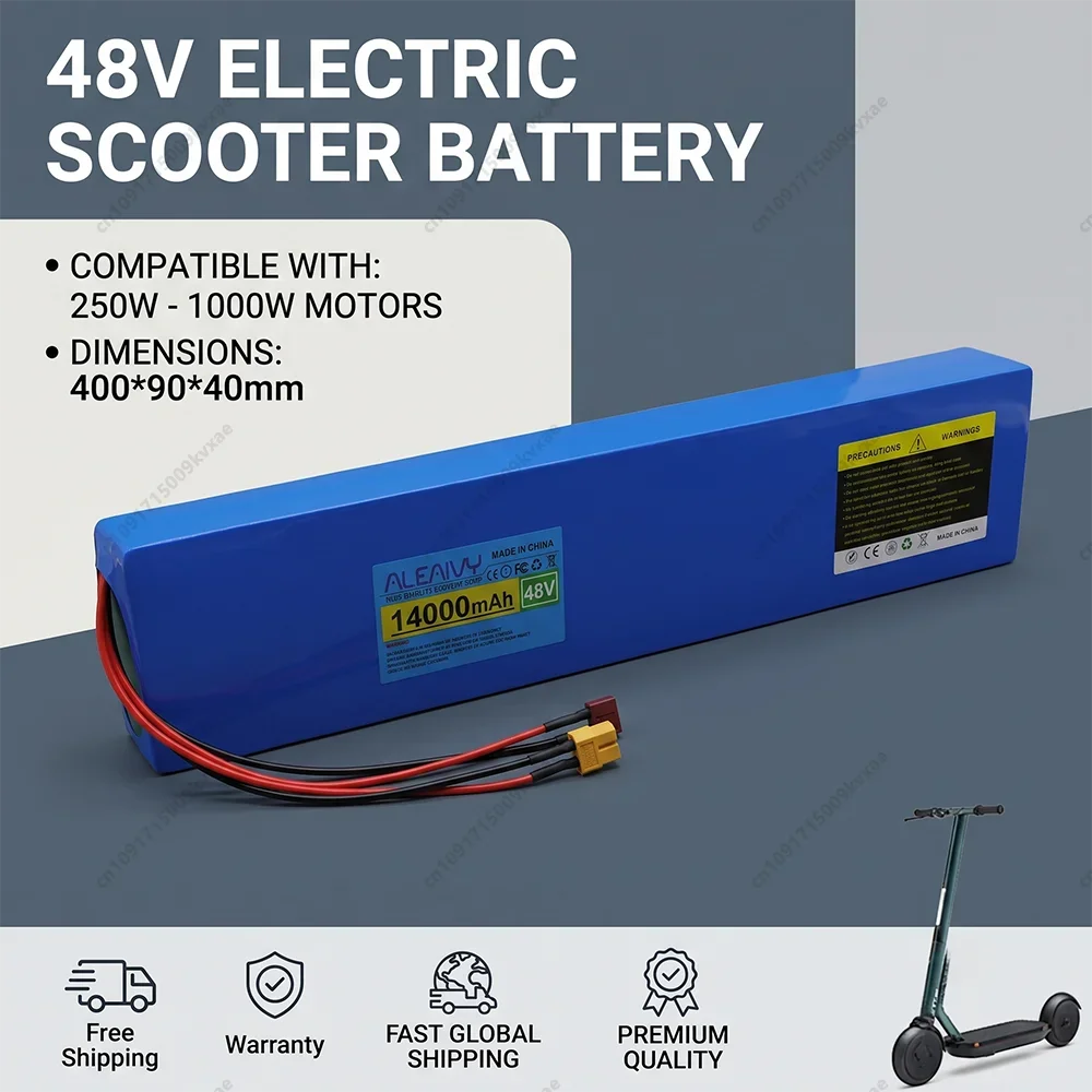 13S4P 18650 Lithium Battery 48V 14Ah Pack with Built-in BMS JST XT60 Plug for Folding Electric Scooter E-Bike Long Run