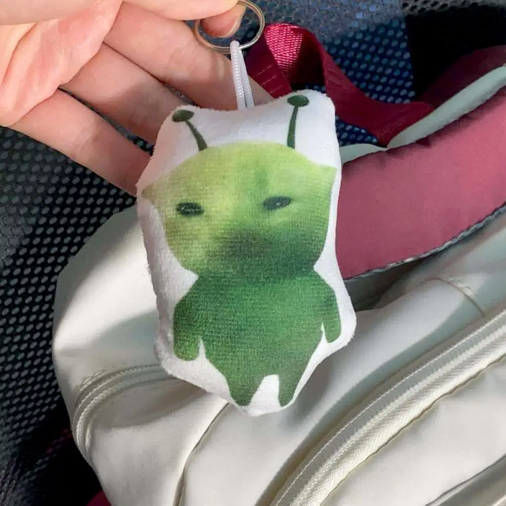 mème de chat alien, porte-clés extraterrestre, porte-clés mignon amusant de chat extraterrestre vert, pendentif de sac à dos pendentif vocal