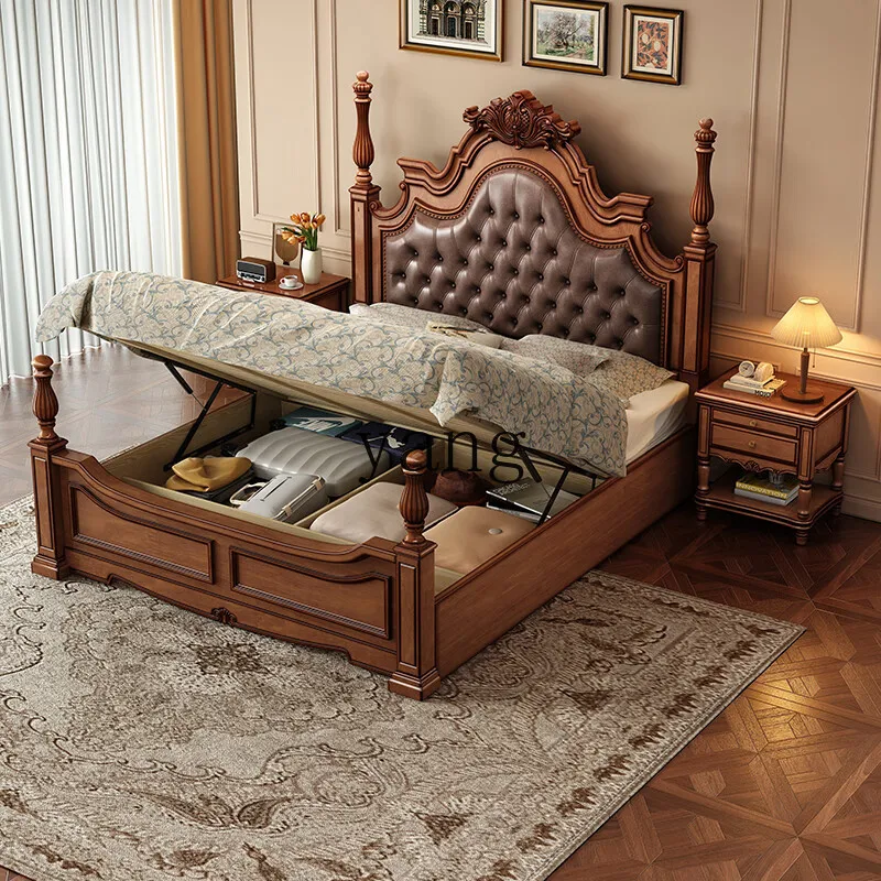 

LMM American retro mahogany core wood solid wood bed light luxury 1 meter 8 double bed wedding bed