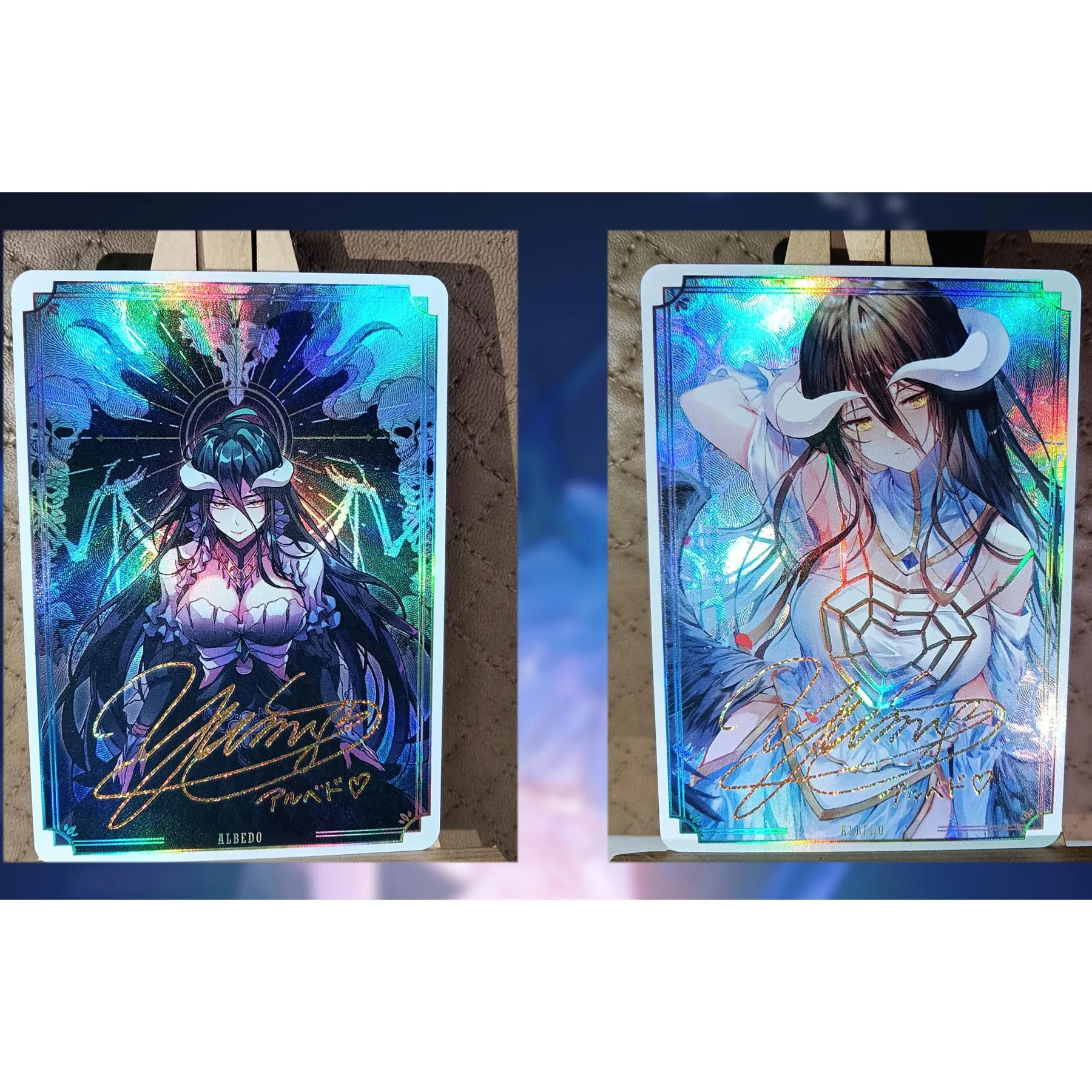 2Pcs/set Diy Self Made Overlord Albedo Collection Card Refraction Color Flash Hot Stamping Signature Anime Cards Gift Toys