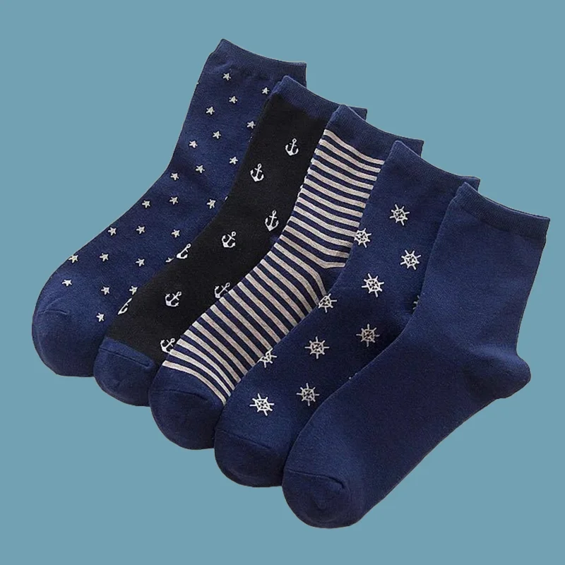 5/10 Pairs New Cotton Socks Sports Trend Japanese Cotton Socks Navy Style Men's Breathable Sports Socks Men's Mid-Tube Socks