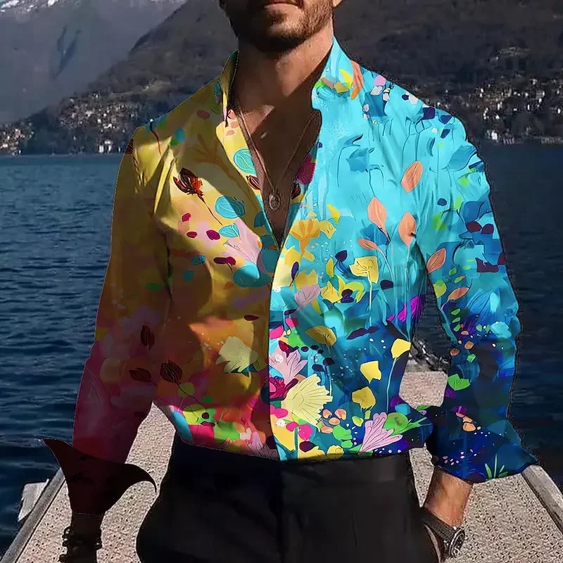 

Men's Colorful Long Sleeved Shirt Button Shirt Casual Business Spring/summer Long Sleeved Striped Printed Weekday Holiday Shirt