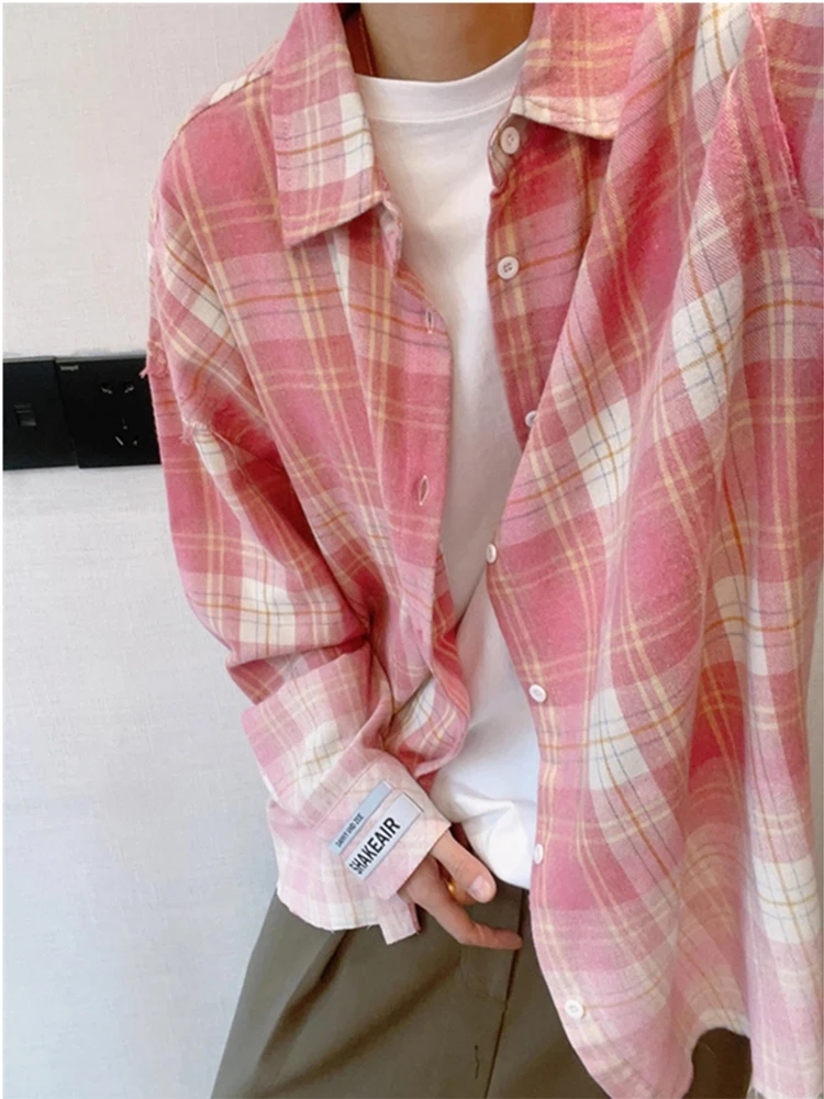 Blue Plaid Casual irt Men's Summer Thin Sun Protection American Sle Outerwear Loose Fit Long Sve arp Collar