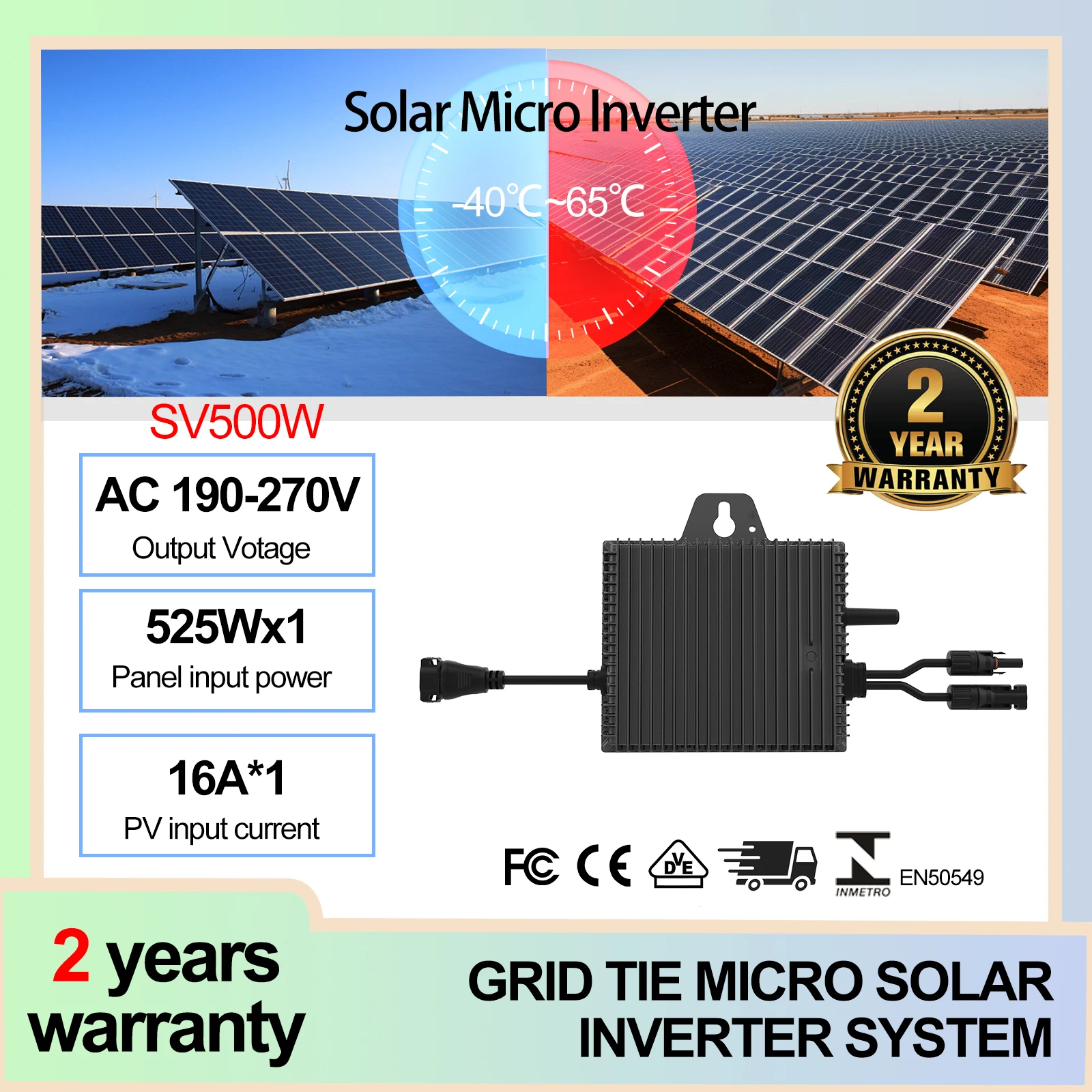 SUKFLOW SV500- PRO DC16-60V To AC190-270V On Grid Tie Micro Inverter 500W Solar Power Mini Inverter