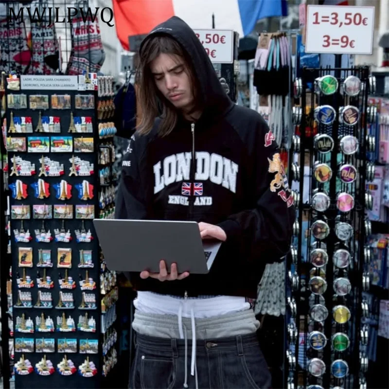 

MWJLPWQ Кардиган с капюшоном и вышивкой, толстовка, мужская уличная повседневная куртка с принтом на тяжелой молнии, осень 2025 Tide 11180