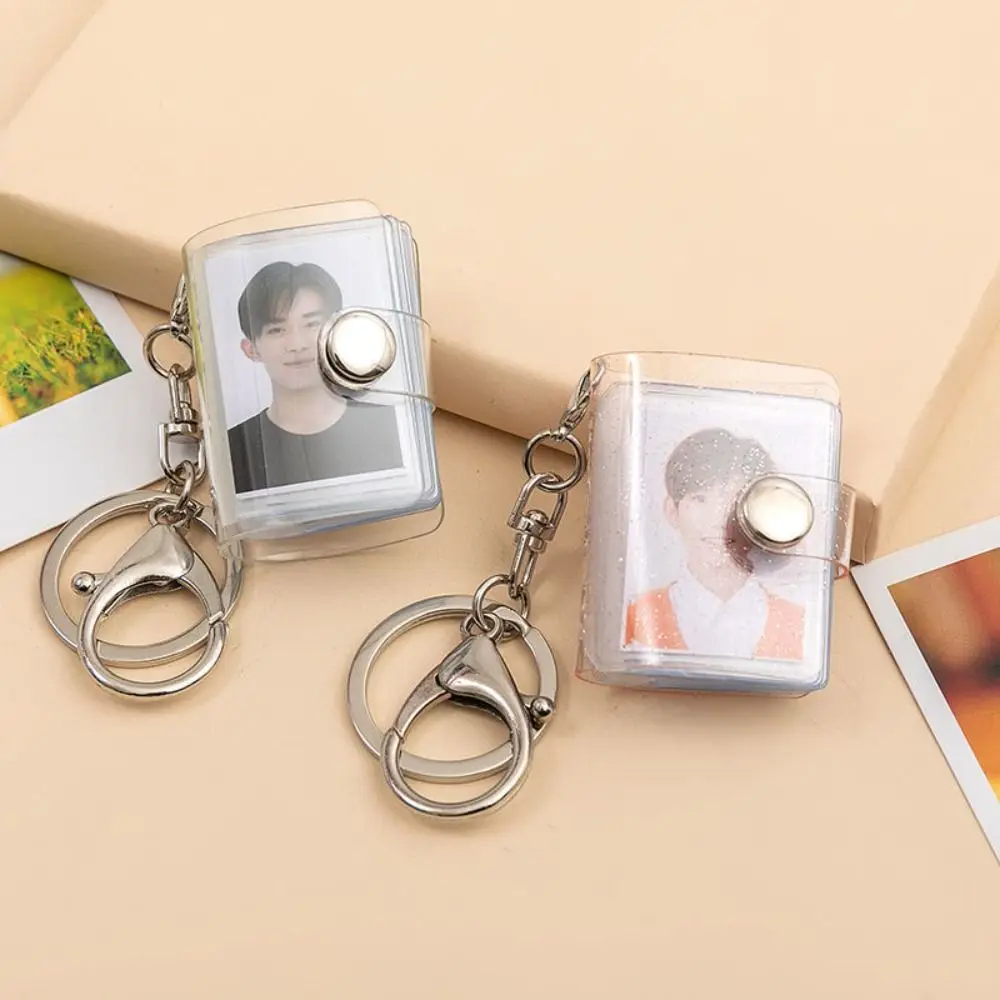 

Mini Photo Album Snap Button Design Simple Storage Photo Card Holder 2 Inch DIY PVC Portable Pocket Album With Keychain