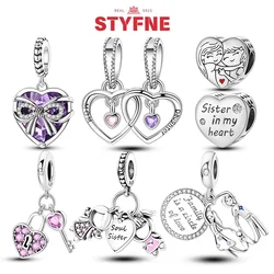 S925 Silver Forever Love Mother Family Sister Heart Charms Beads Fit Original Bracelet Charm Diy Family Gift for Women