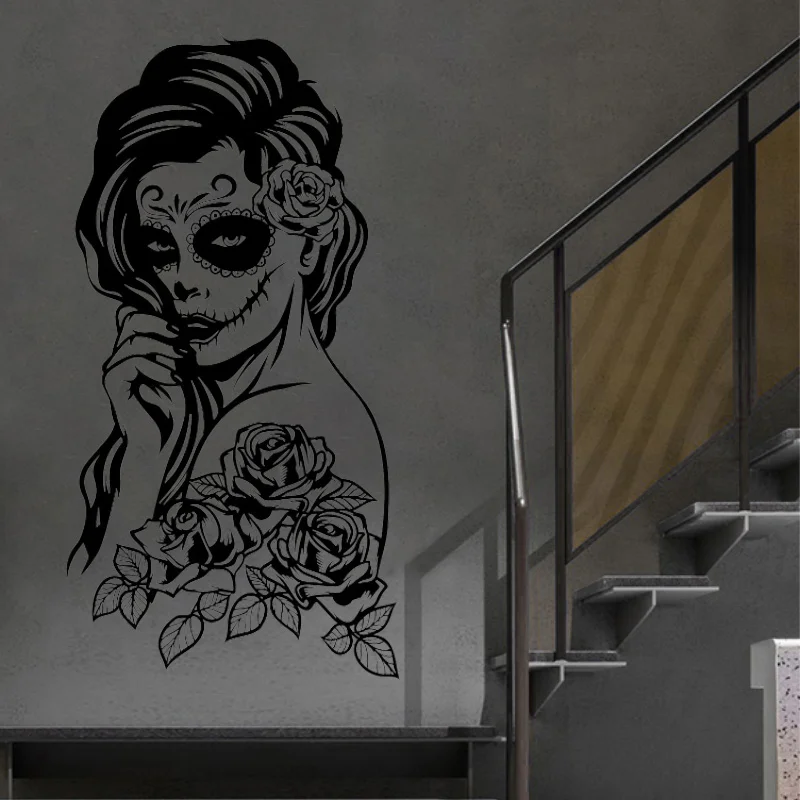 

Skull Lady Matt Vinyl Wall Decal Vinyl Art Home Living Room Tattoo Shop Studio Sign Decoration Sticker Removable Wallpaper Z583
