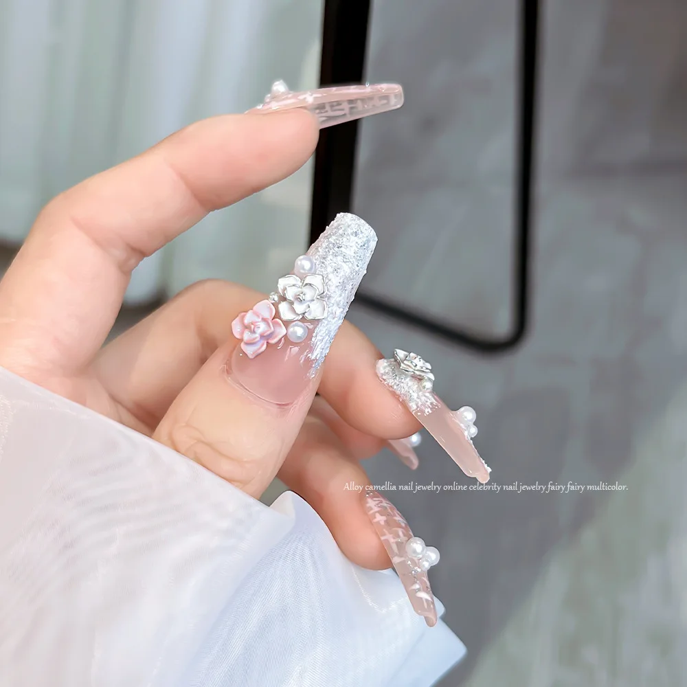 10 Stuks Legering Camellia Nagel Sieraden Sprookjesachtige Nagel Decoratie Dubbele Gelaagde Chinese Nail Accessoires