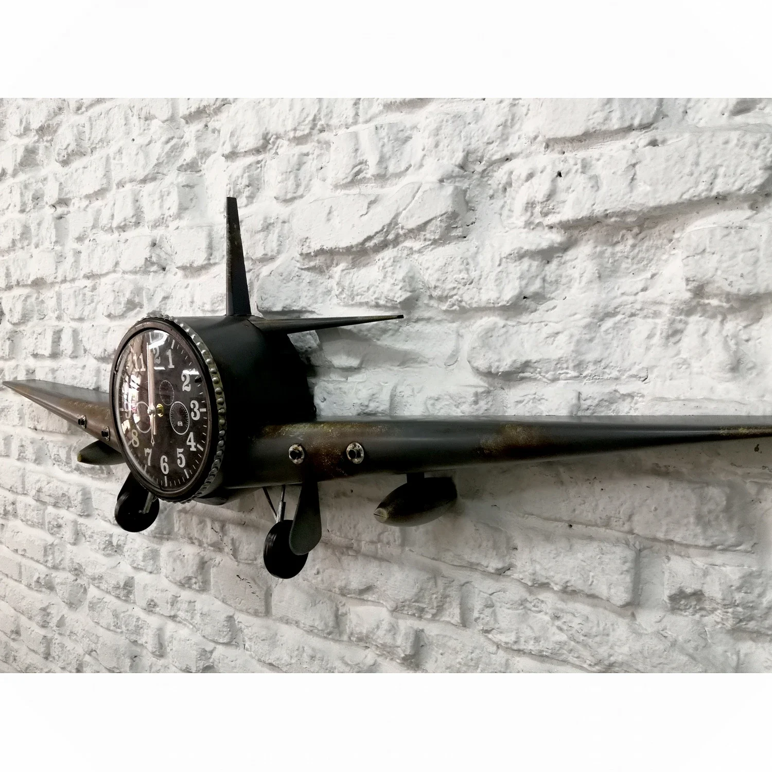 Hot Sale Vintage Wrought Iron Wall Decoration Airplane  Clock Watch Creative Bar Antique   Home 