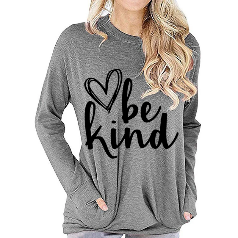 Be Kind Letter Print Heart Pattern T-Shirt Women Humorous Quotes Streetwear Funny Ulzzang Fashion Long Sleeve Female T Shirt image 4