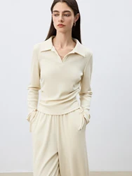 ZIQIAO Women Spring Knit Casual Sets Polo Neck Pink Short Sweatshirts Elastic Waist Long Trousers 25ZQ91207+25ZQ91206+25ZQ91205