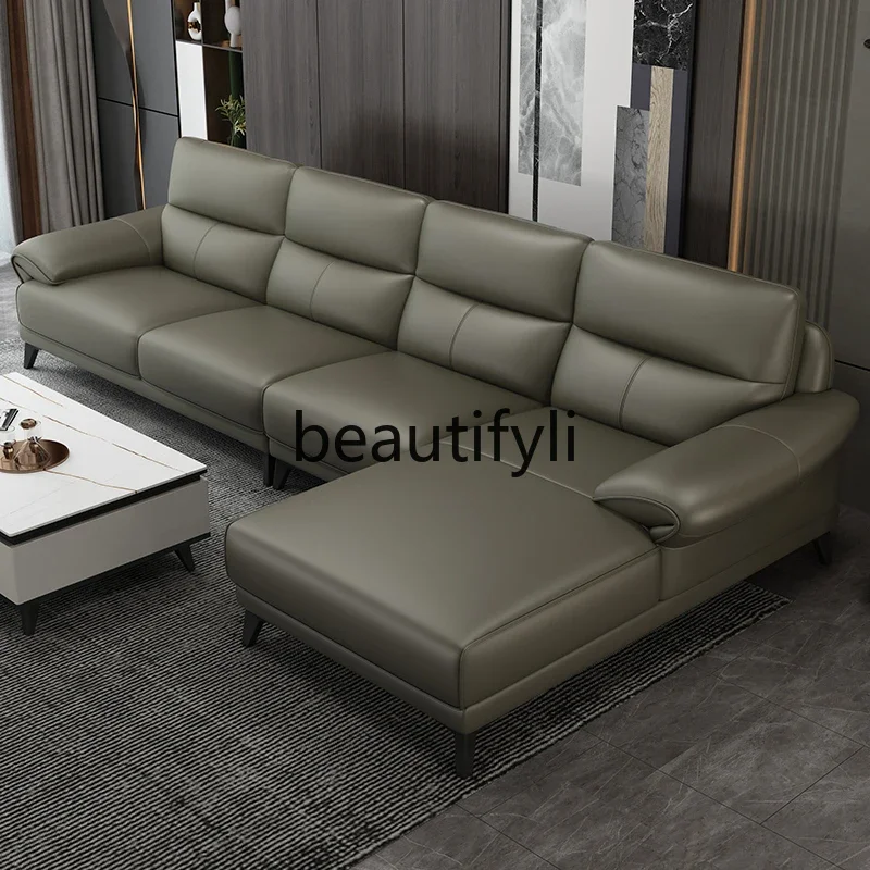 Leather sofa modern simple first-layer cowhide living room size apartment combination