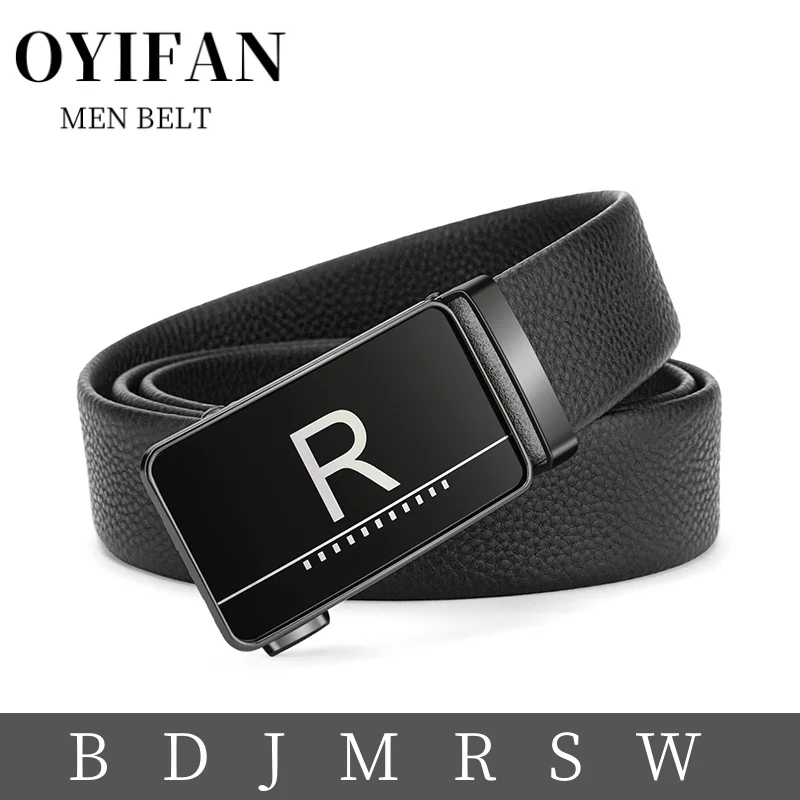 OYIFAN Genuine Leather Belt for Men Name lettering buckle leather belt Business casual belt men Adjustable automatic belt