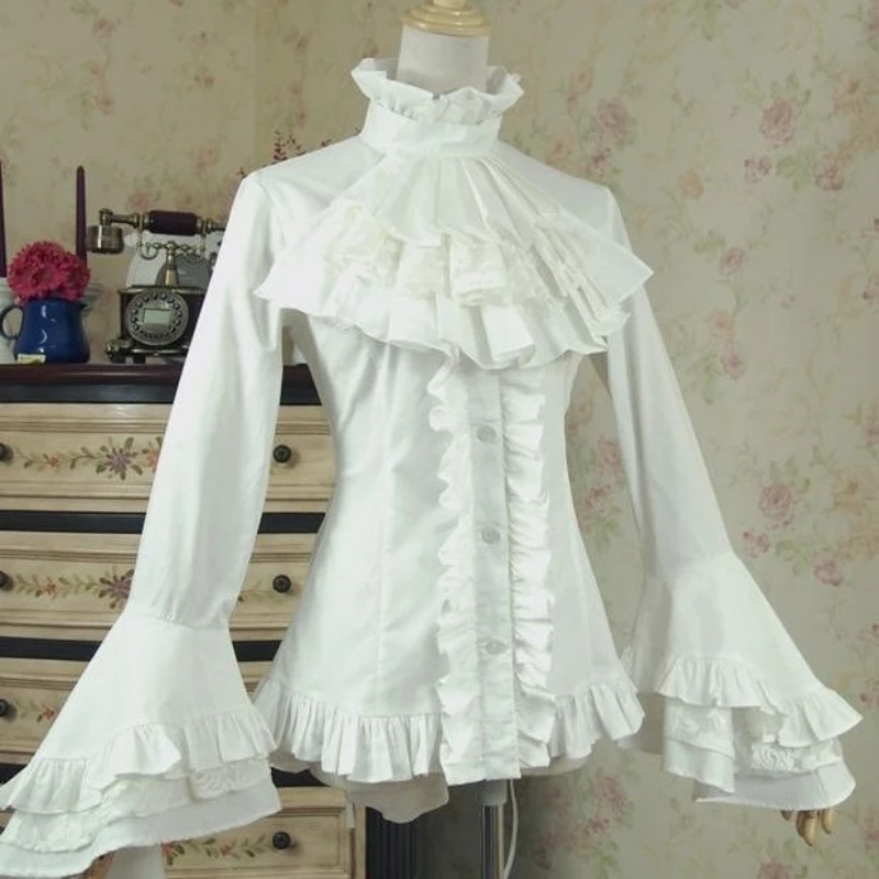 Japonês rendas retalhos lolita manga alargamento camisa outono y2k estética único breasted blusa feminina jk fino ajuste babados blusas