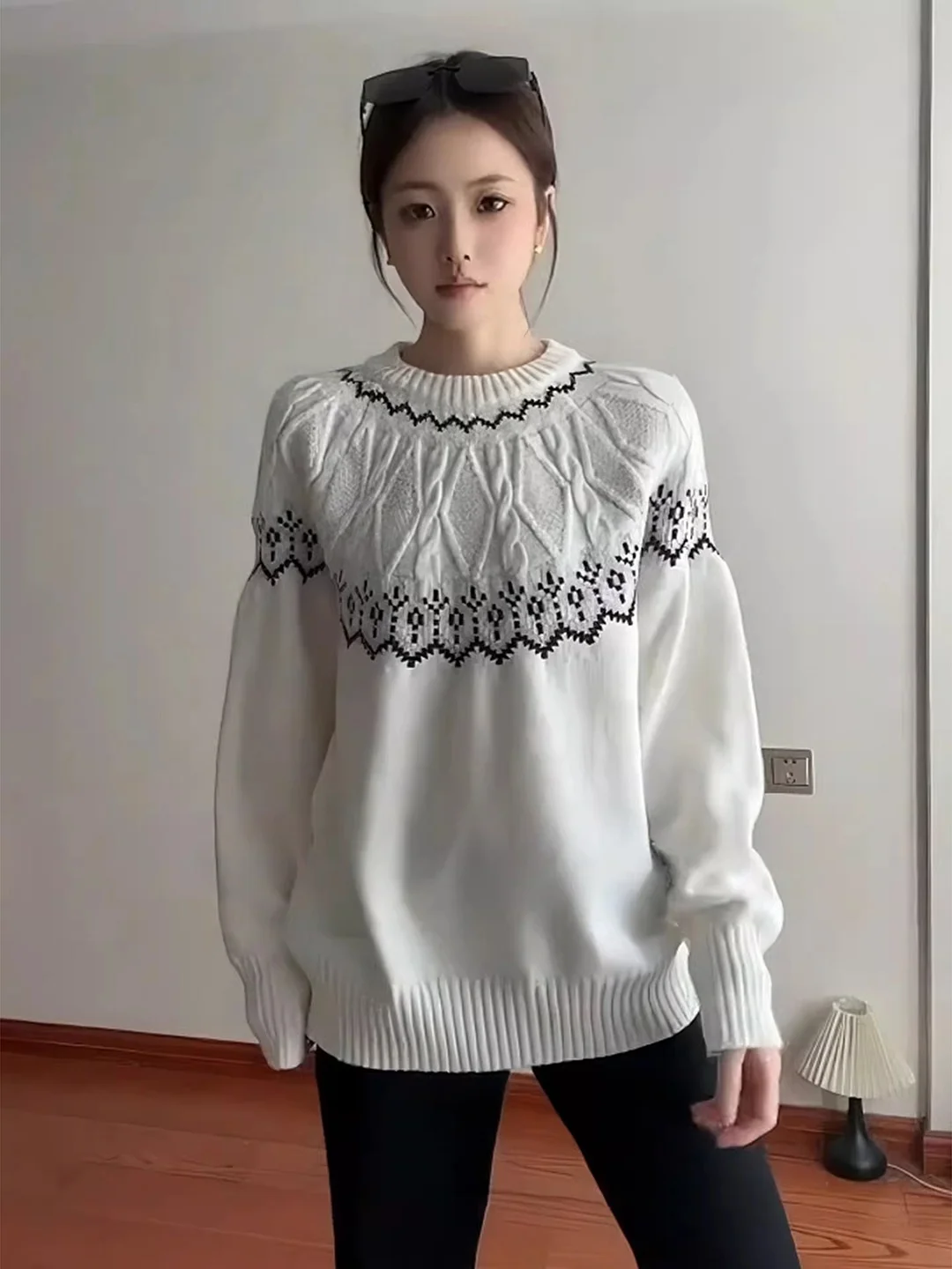 

Белый вязаный свитер Fair Isle унисекс, зимний, утепленный, для ношения под одеждой, с эффектом роскоши, повседневный, с длинными рукавами, вязаный топ