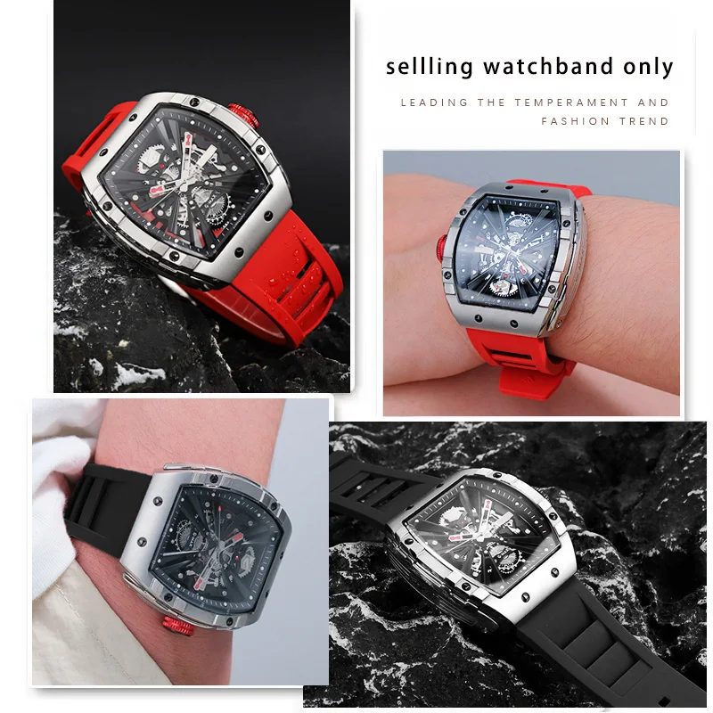 Rubber wristband for GeYa Great Wall wine barrel type aerospace joint G08253 G78135G quick release rubber watch strap 26mm image 4