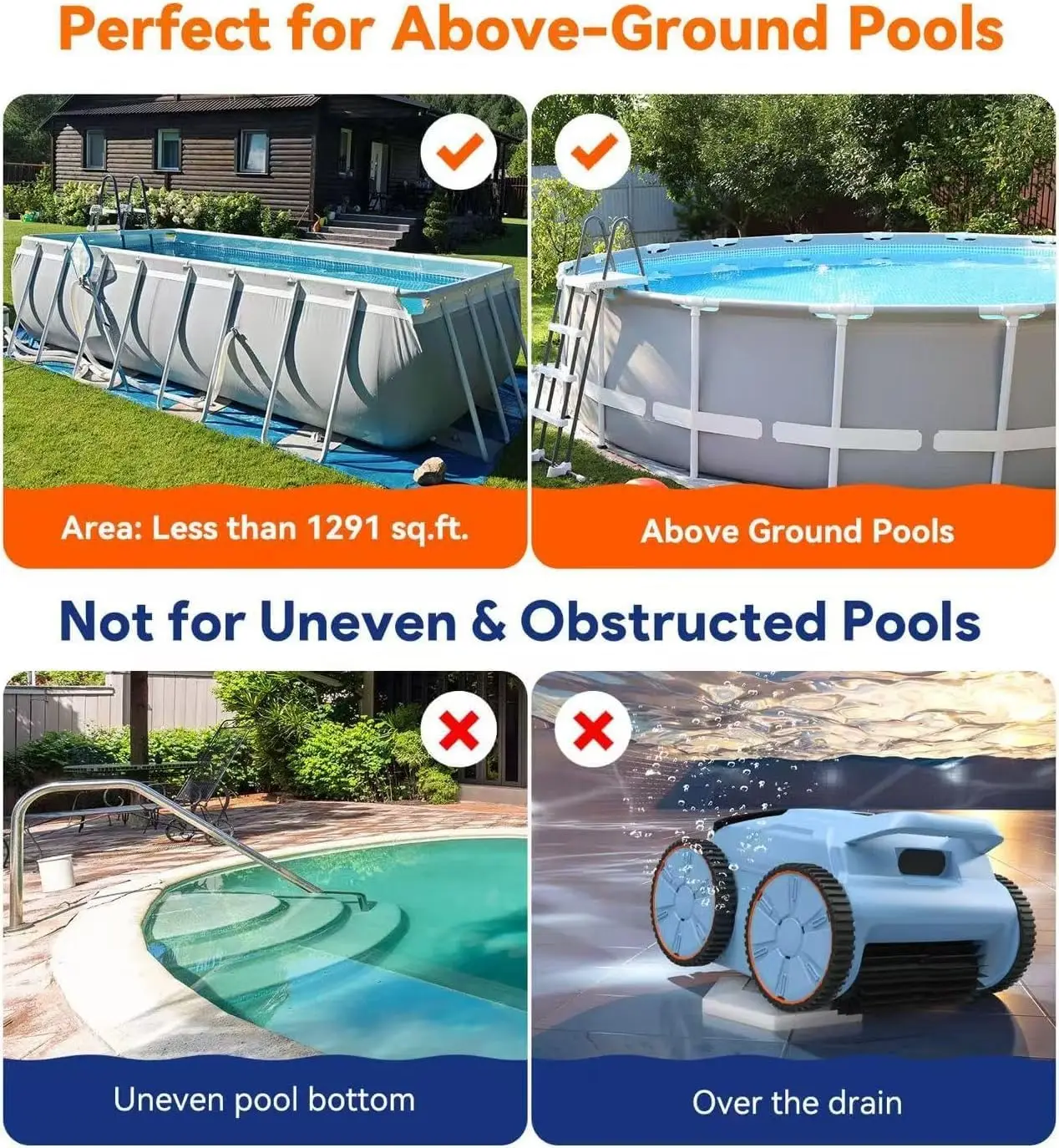 Cordless Robotic Pool Cleaner, 180 Mins Runtime Self-Parking Pool Vacuum For Above Ground Pools, Wall Climbing Automatic Pool Ro