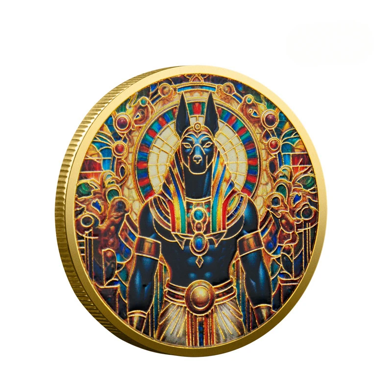 Dog Head God Anubis Commemorative Coin Ancient Egyptian Guardian of The Dead Medallion Pyramid Collectible Coins