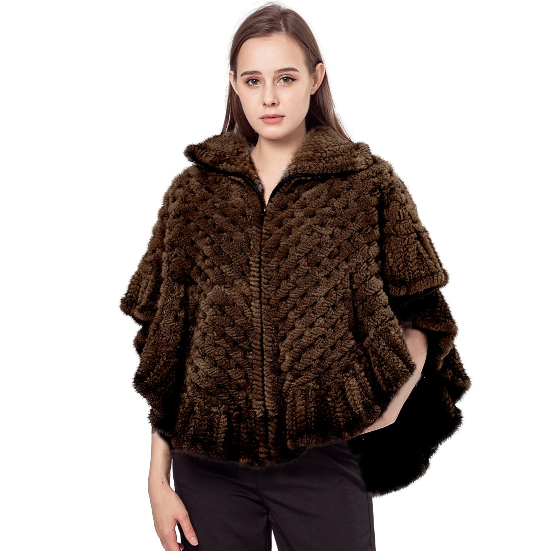 Knitted Mink Fur Shawl for Women, Cape with Falbalafor Dinner Party, Winter Jackets, 210717