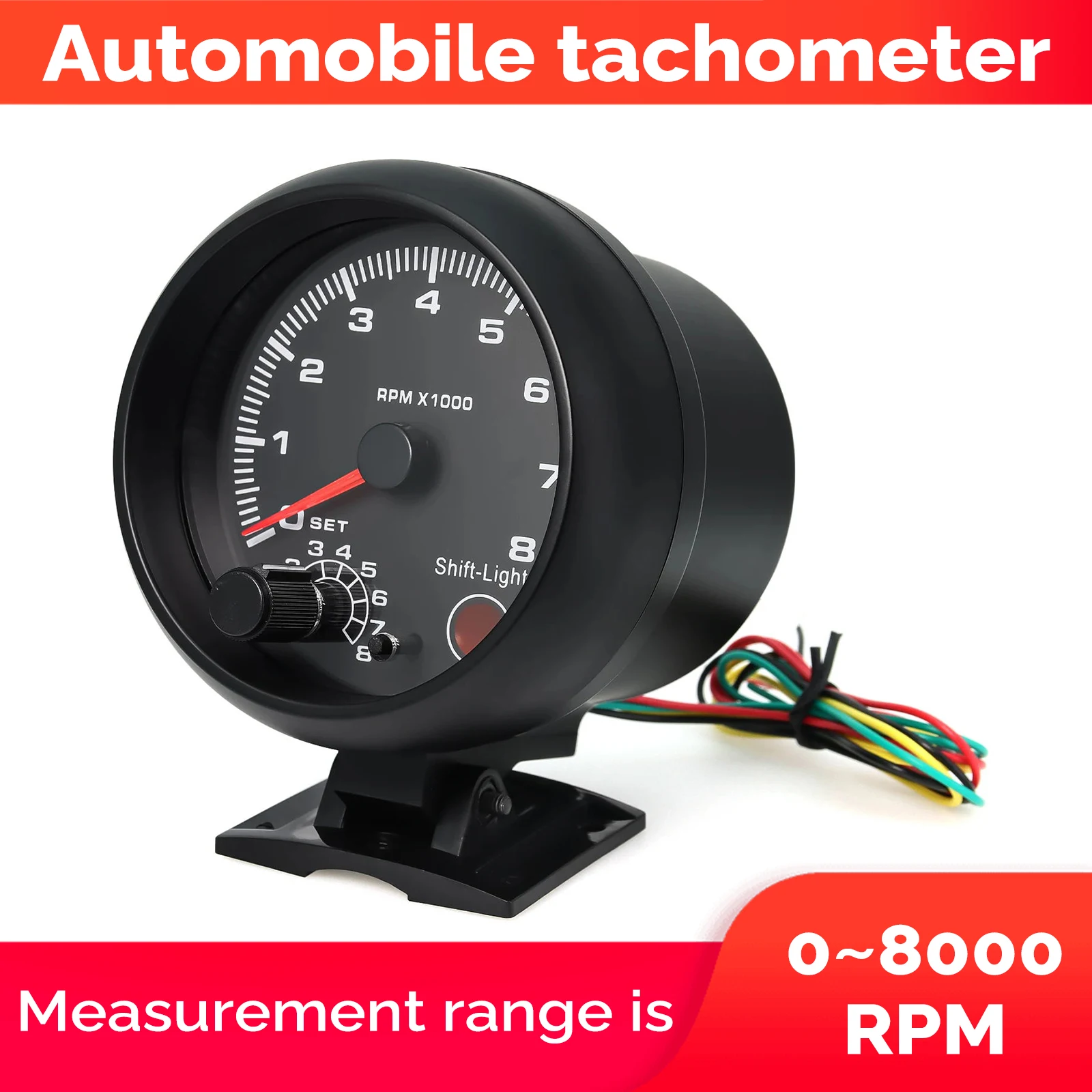 

3.75'' Car Universal Black Tachometer Gauge Blue Inter Shift light 0-8000 RPM