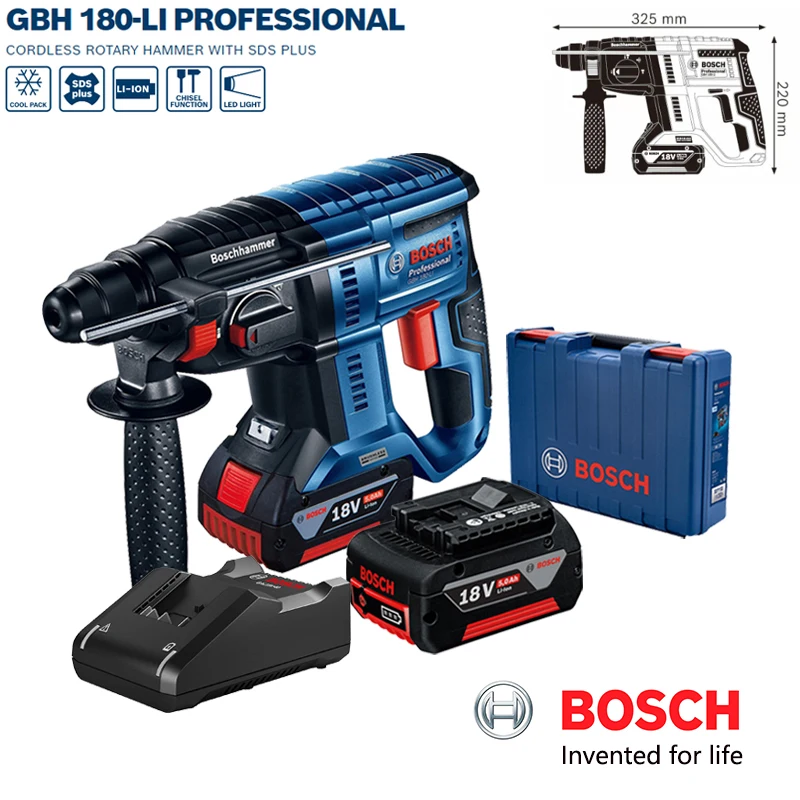 bosch profissional multifuncional eletrica impacto ferramentas conjuntos martelo rotativo sem escova 18v 5ah bateria de litio gbh180 li 01