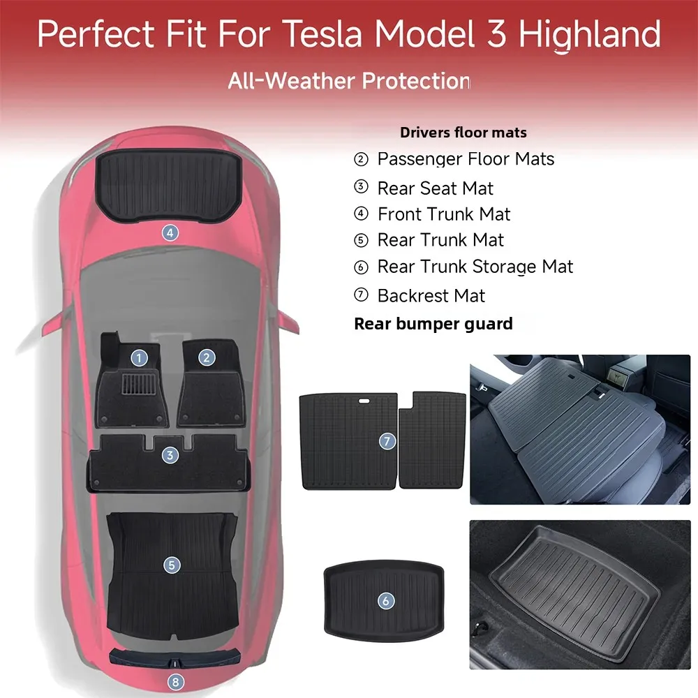 TESUPPORT الحصير ل تسلا نموذج 3 هايلاند 2024-2026 الملحقات TPE المضادة للانزلاق مقاوم للماء فرش داخلي للسيارات والشاحنات بطانة البضائع