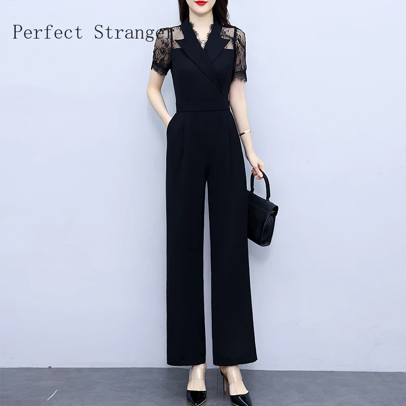 Jumpsuit Women One Piece Outfits 2024 Summer New Arrival Hot Sale V Collar Lace Short Sleeve Ladies Jumpsuits