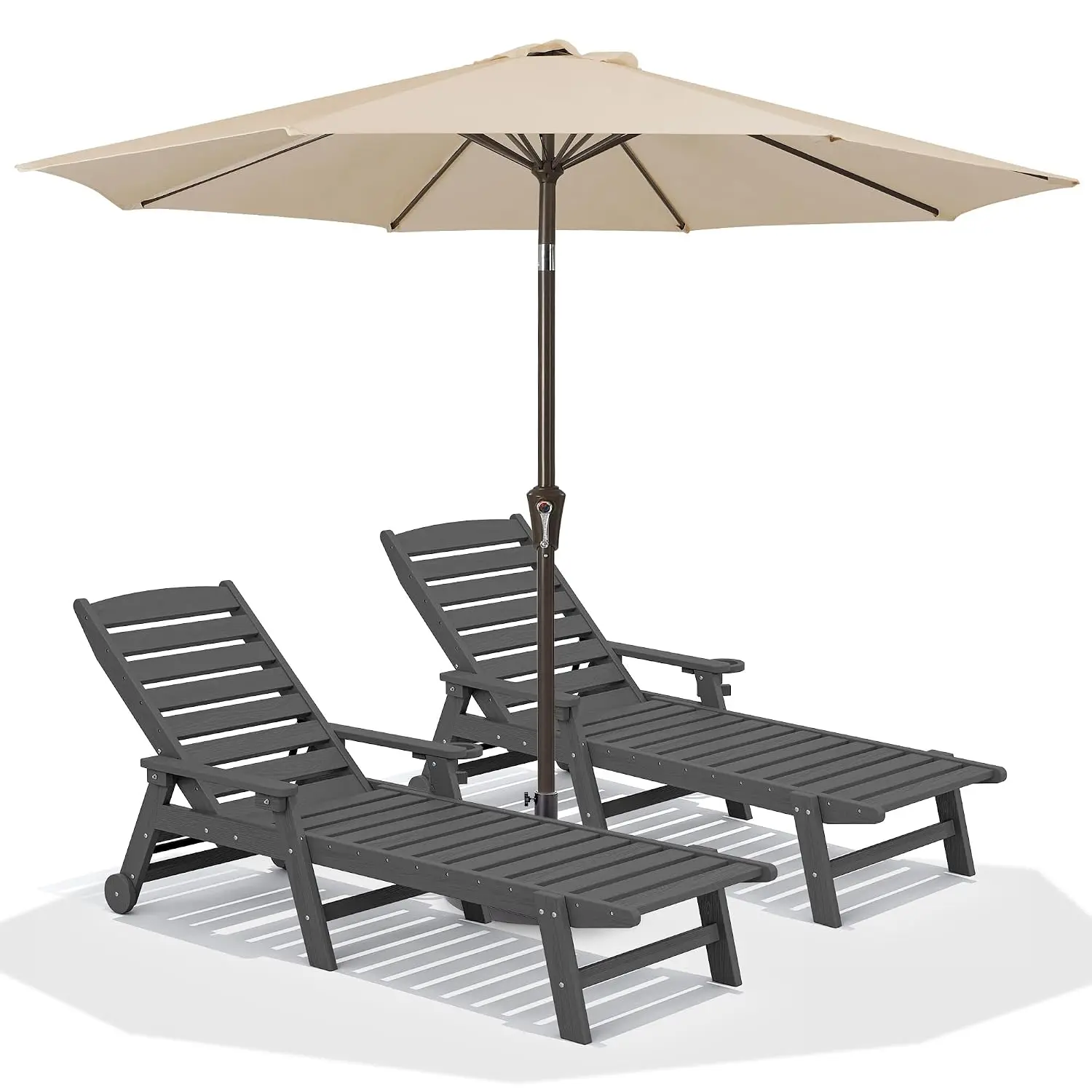 Patio Chaise Lounge Chair Set of 2 with 9FT Patio Umbrella, Custom