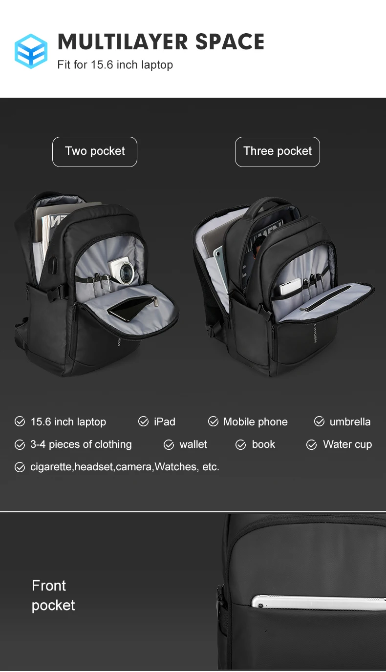 Mark Ryden Mann Rucksack wasserdicht 15,6 Zoll Laptop mehr schicht ige Taschen Tasche Mann USB Aufladen Schul rucksack Reise Mochi las – Detail 7